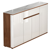 Buffet moderne de luxe italien en pierre frittée, portes en MDF blanc brillant, finition noyer, pour salle à manger et salon