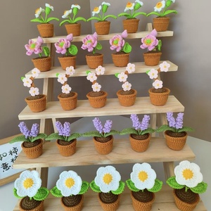 2025 Crochet Pot Crochet Table Meubles Décor À La Maison Lavande Tulipes <span class=keywords><strong>Cactus</strong></span> Roses Simulation Fleur Crochet Plante Pot - Product Image 5