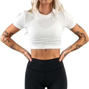 T-shirt pour femme en gros, tissu micro-côtelé, extensible dans les quatre sens, mélange de rayonne et de spandex, vêtements pour femmes - Product Image 5