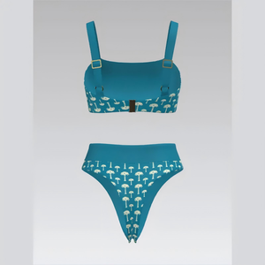 Premium Elegant <b>Square</b> Neck <b>Adjustable</b> Strap Breathable Thong Bikini Set for Wholesale Beachwear - Product Image 2