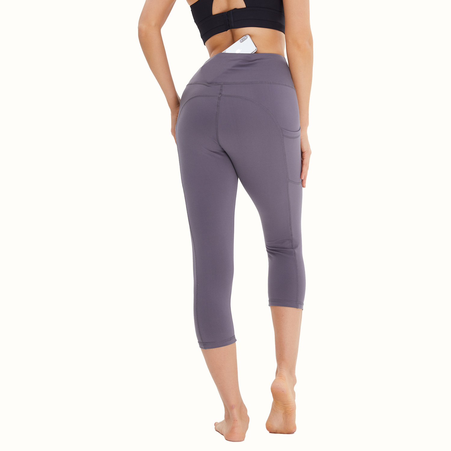 Wholesale Seamed Women Leggings 3/4 Length Capris Solid Custom Logo Outdoor High Waisted  Pants for Ladies in Hot Sell Quick Dry