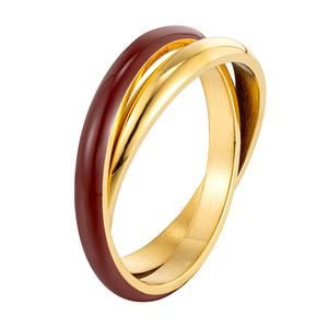 Anello in Acciaio Inossidabile Placcato Oro 18K PVD, Smalto <span class=keywords><strong>Rosso</strong></span> <span class=keywords><strong>Vino</strong></span>, Doppio Strato, Gioielli Minimalisti alla Moda per Donne - Product Image 1