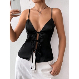 เสื้อยืดผู้หญิงแขนกุดเปิดหลังสายผูกคอขนาดใหญ่เซ็กซี่ใหม่ฤดูร้อน - Product Image 4