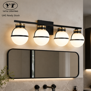 Applique Murale Moderne en Fer Forgé Noir avec Globe en Verre, 4 Lumières E27, Fixation Murale, Décorative Intérieure, Idéale pour Miroir ou Façade, pour Maison et Hôtel - Product Image 1