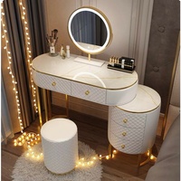 Commode moderne en bois de chêne avec miroir amovible éclairé par LED, rangement modulaire, design à montage au sol en acier inoxydable pour chambre à coucher