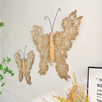 ART NEST Décoration Murale Rustique Écologique Lavable en Bois MDF, Motif Printanier Fleurs et Papillons, Lot de 2 pour Salon