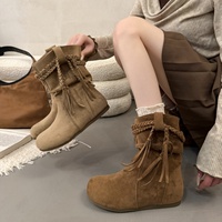 Bottines Maillard rétro à talon invisible et pompons tissés pour femme, nouvelle collection automne 2026, polyvalentes, ajustées, à enfiler, style souple
