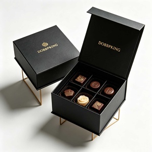 Caja de Regalo Magnética de Lujo Personalizada, Empaque de Cartón Rígido de Alta Gama, Caja Negra para Bombones de Chocolate, Regalo de Boda - Product Image 1