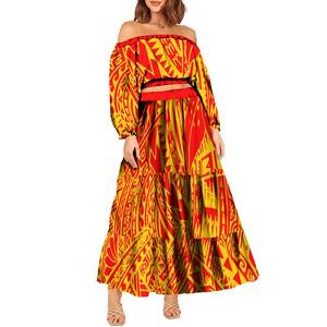 2024 nuovo Design polinesiano autunno mezza spalla a manica lunga Top corto abbinato a gonne lunghe di grandi dimensioni da <span class=keywords><strong>donna</strong></span> a due pezzi - Product Image 4