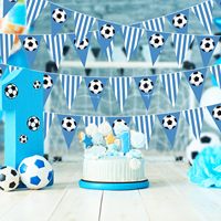 Bannière Joyeux Anniversaire Thème Football Bleu, Toile de Fond Sportive pour Anniversaire, Accessoires Photo pour Fête Thème, Décorations et Fournitures