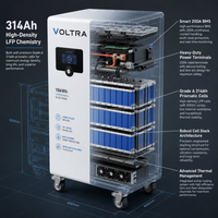 Pack de batteries LiFePO4 51,2 V 314 Ah 16 kWh avec roues, BMS 200 A pour système solaire hybride, communication CAN