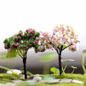 Musgo hecho a mano Paisajismo Decoración Flor Micro-Paisaje Adornos Plástico Pequeño Árbol artificial Flores de cerezo - Product Image 1