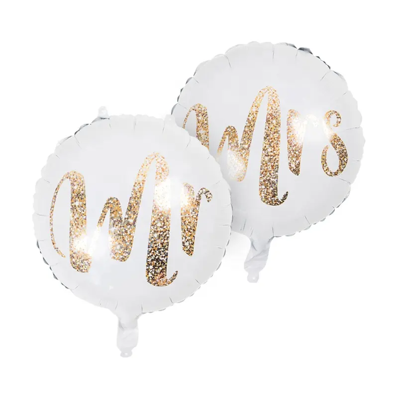 New Arrival Round White Shaped Balloon Mr and Mrs Printed Foil Balloon for Wedding Party Decoration