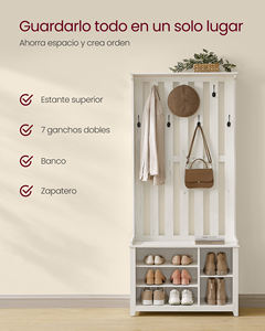 Armoire d'entrée haute blanche de style ferme <span class=keywords><strong>VASAGLE</strong></span> avec banc, <span class=keywords><strong>porte</strong></span>-<span class=keywords><strong>manteau</strong></span> multifonctionnel avec rangement pour chaussures - Product Image 2