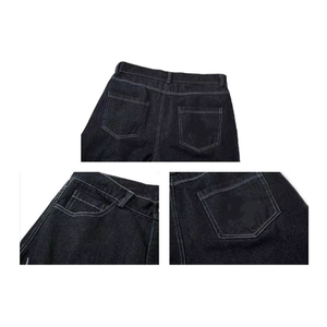 Jeans personnalisés High Street en denim brut avec logo brodé, coupe ample, en coton de qualité supérieure, délavage général, pour homme, noirs - Product Image 3