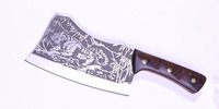 Couteau de cuisine chinois de chef, type hachoir, à lame pleine, fait main, 7,5 pouces, motif tigre, pour découpe de viande, avec étui de protection