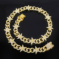 Collar de Cadena Cubana Iced Out Star Link de Aleación de Zinc Dorado para Hombre, Joyería Hip Hop, Collar Masculino, Accesorios de Moda, Regalo de Joyería