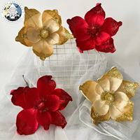 Nouvelle Décoration de Noël Haut de Gamme : Tête de Fleur Artificielle de Magnolia en Velours, Style Champêtre Chinois, pour une Ambiance Rustique