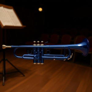 Trompeta Azul en Si Bemol con Cuerpo de Latón Pulido y 3 Válvulas de Pistón para Uso Profesional - Product Image 2