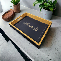 Plateau en bois en cuir gravé personnalisé Plateau de service en similicuir avec poignées pour le laser