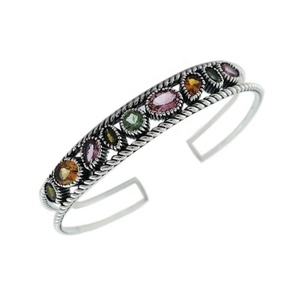 Nuevo diseñador Vintage 925 brazalete de plata esterlina con turmalina piedra preciosa plateada para mujeres y niñas regalos de fiesta para ella - Product Image 1