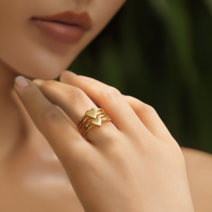 Fashion <b>Rings</b> 316L Stainless Steel PVD Gold Plating Sustainable Resistant Heart Design For Women - Product Image 3