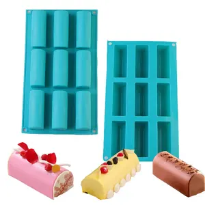 Non Stick 9 Cavity Oblong Finger Shaped Twinkies Mousse Molds Cylinder Silicone Trays Eclair Mold For Cake Baking Chocolate Bar