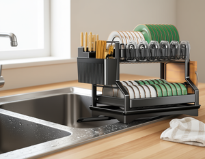 Escurridor de Platos Extensible de 2 Niveles para Fregadero con Bandeja para Platos, Tazas y Utensilios, Diseño Moderno de Acero Inoxidable - Product Image 2