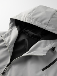 Men's Gray Soft Shell Jacket with Hood Zipper Pockets Waterproof Solid Thin Outdoor Regular Fit All Seasons - Product Image 6