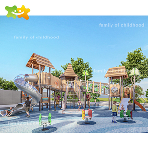 Gia đình thời thơ ấu thiết bị chơi ngoài trời bằng gỗ <span class=keywords><strong>Treehouse</strong></span> trượt ngoài trời - Product Image 4