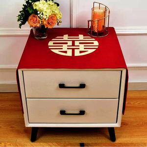 Red Printed Double Happiness <b>Tablecloth</b> Square Polyester Wedding Dustproof Cover for Bedside Table Refrigerator Washing Machine - Product Image 4