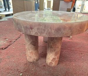 Tavolino da salotto in pietra naturale di quarzo rosa fatto a mano tavolino da salotto in onice rosa - Product Image 3
