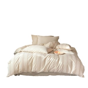 Cotton Linen <b>Bedding</b> <b>Set</b> Four Piece Striped Solid Color Breathable Soft Skin Friendly All Seasons - Product Image 2