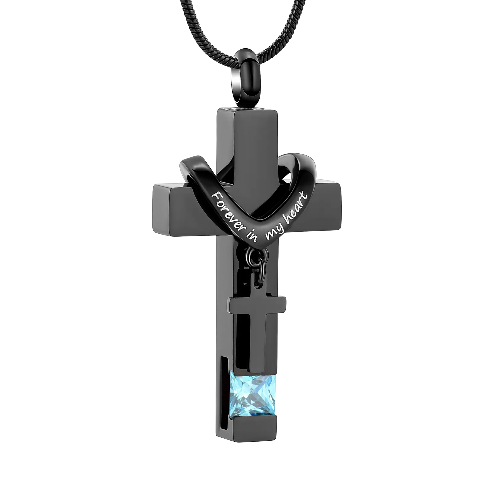 stainless steel pendant memorial jewelry Crystal cross pendant memorial locket large pendant black cross necklace