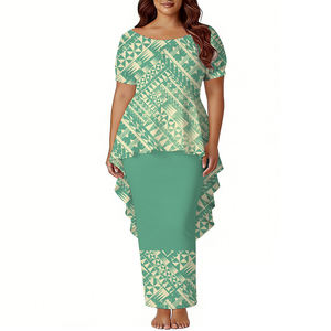 فستان نسائي أنيق بتصميم ذيل السمكة من إنتاج المصنع، فستان بوليتاسي بتصميم بولينيزي، فستان حفلات بأكمام منتفخة قصيرة من قطعتين - Product Image 4