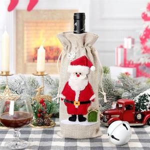 Funda para Botella de Vino Navideña, Decoraciones para Fiestas, Santa Claus, Muñeco de Nieve, Reno, Bolsa de Lona para Botella de Vino Tinto - Product Image 3