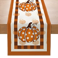 Chemin de table de Thanksgiving en tissu de lin, motif citrouille et feuille d'érable, pour la récolte d'automne, décoration de table de salle à manger et de maison, vente en gros