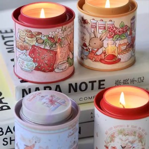 Velas aromáticas con diseño de dibujos animados en lata cilíndrica, sin humo, de cera de soja mixta, para recuerdos de boda, fragancia para dormitorio. - Product Image 4