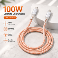 Câble USB Type-C tressé en nylon 1,2 m 100W PD 5A Charge rapide USB 2.0 Câble de synchronisation des données pour téléphone tablette OEM ODM Vente en gros