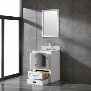 Modern White Wooden Freestanding Bathroom <b>Vanity</b> Ceramic Basin Cabinet with White Frame <b>Mirror</b> for <b>Small</b> Spaces and Kitchen Use - Product Image 4