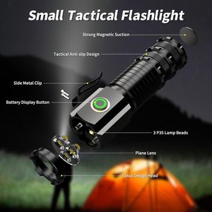 Siêu Sáng 5000 Lumen 3 <span class=keywords><strong>LED</strong></span> Đèn Pin Chiến Thuật Nhỏ Mạnh Mẽ P35 <span class=keywords><strong>Torch</strong></span> Với Side Kim Loại Clip Và Mạnh Mẽ Từ Đuôi - Product Image 3