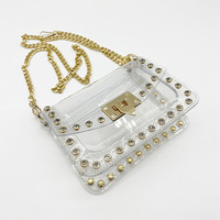 Meilleure vente Sac à main mode transparent avec strass riveté transparent approuvé par le stade Sacs à bandoulière femmes Sacs à main pour événement