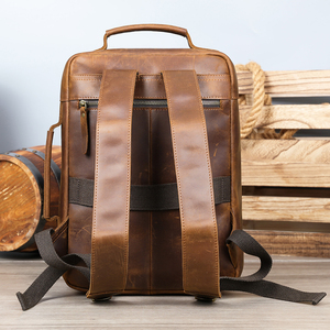 <span class=keywords><strong>Mochila</strong></span> de viaje de cuero genuino Vintage, <span class=keywords><strong>mochila</strong></span> para portátil de 15,6 ", maletín convertible con cierre de cremallera, cinturón de cojín de aire para hombres - Product Image 4