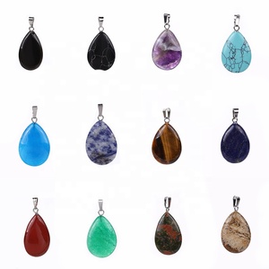 Collier pendentif en pierre de guérison naturelle, pendentif en forme de goutte d'eau, multicolore, en cristal de Quartz naturel, boucle en <span class=keywords><strong>acier</strong></span> inoxydable - Product Image 1