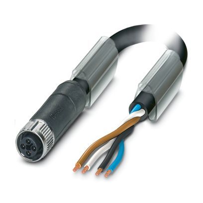 1011147 power cable, 15 m long, with free cable ends, 4-pin M12 connector, straight female plug, black polyurethane, gray