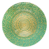 Assiettes de présentation en verre transparent avec motif cercle concentrique à pois dorés, assiettes décoratives rondes pour la décoration de table de mariage et de banquet