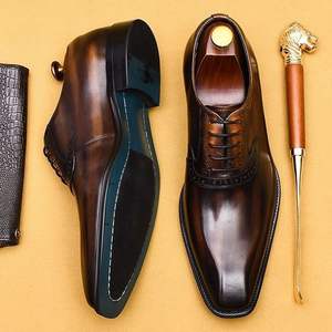 Chaussures Oxford de luxe pour hommes, style britannique, bout carré, en cuir véritable, à lacets, pour affaires et occasions décontractées - Product Image 2