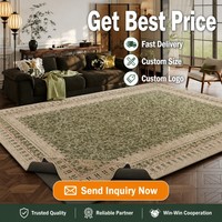 Tapis moderne vintage vert à motifs floraux, lavable, antidérapant, tapis traditionnel à motifs vieillis pour salon