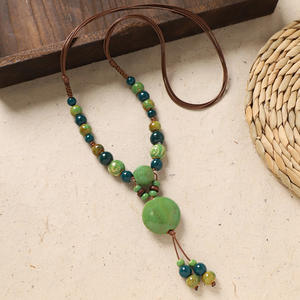 Collar de cerámica con cuentas coloridas, cadena larga para suéter con forma de flor, accesorio retro para mujer - Product Image 5