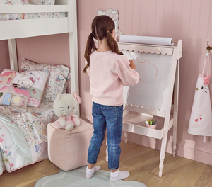 Lavagna da <span class=keywords><strong>Disegno</strong></span> per Bambini a Doppia Faccia in Legno, Lavagna a Gesso e Lavagna Magnetica con Rotolo di Carta e Vassoio, Giocattolo per Disegnare - Product Image 6